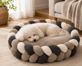 Handwoven Grey Braided Calming Pet Bed – Soft Nest Cushion for Cats & Small Dogs