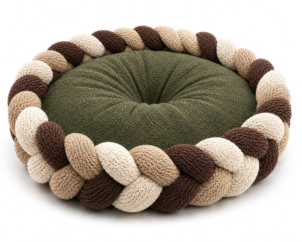 Handwoven Braided Calming Pet Bed – Soft Cushion Nest for Cats & Small Dogs
