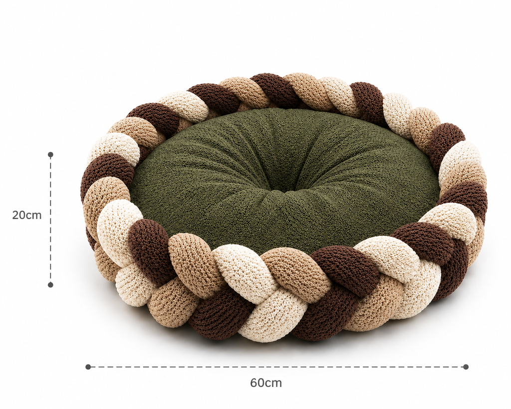 Handwoven Braided Calming Pet Bed – Soft Cushion Nest for Cats & Small Dogs