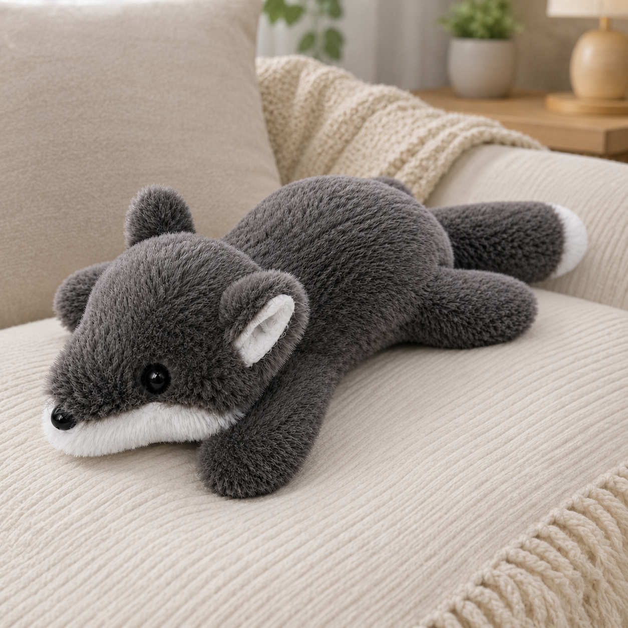 Plush Grey Fox Dog Toy – Soft Stuffed Companion Toy for Dogs & Puppies