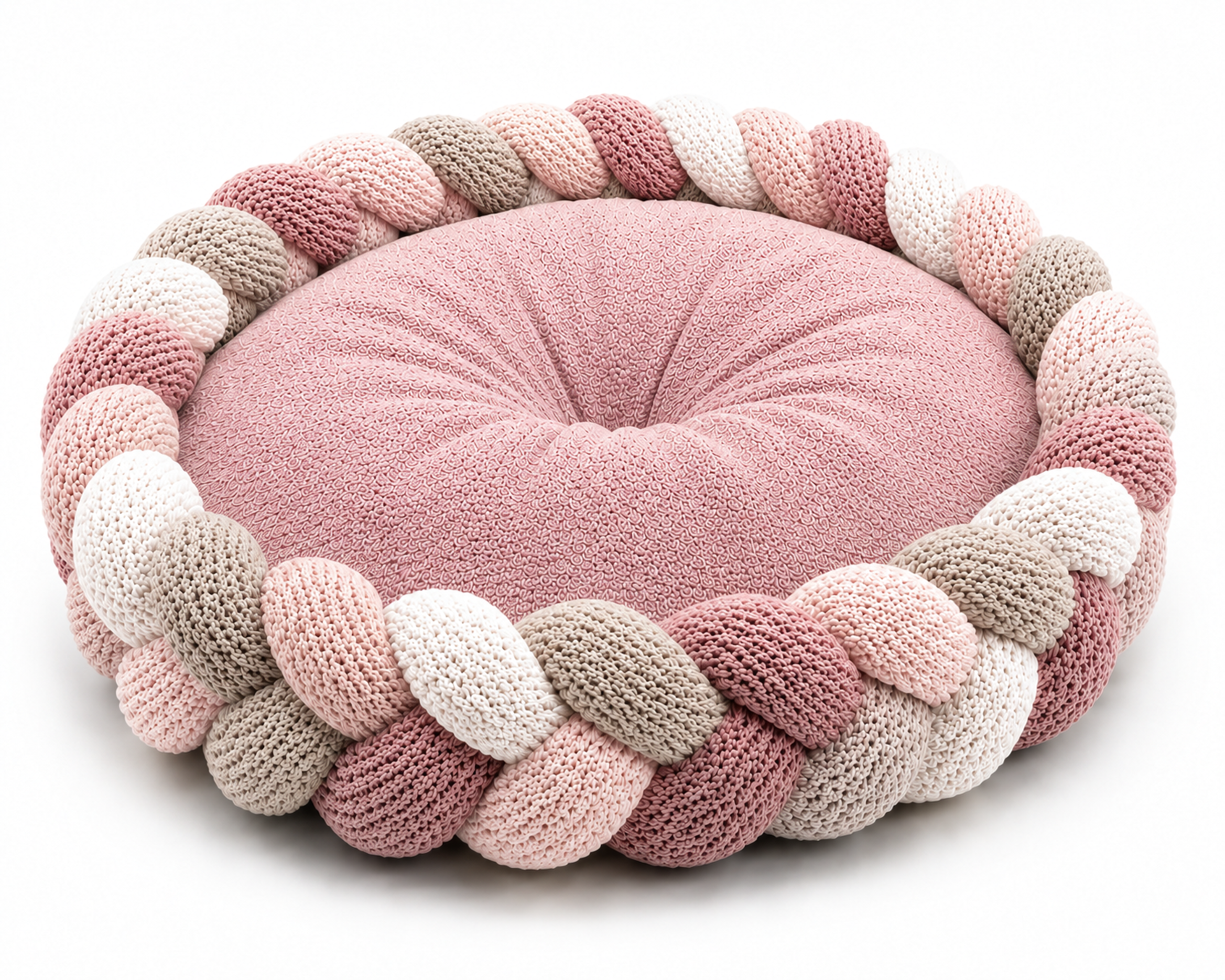 Handwoven Pink Braided Calming Pet Bed – Cozy Nest Cushion for Cats & Small Dogs