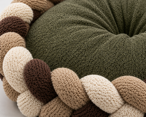 Handwoven Braided Calming Pet Bed – Soft Cushion Nest for Cats & Small Dogs