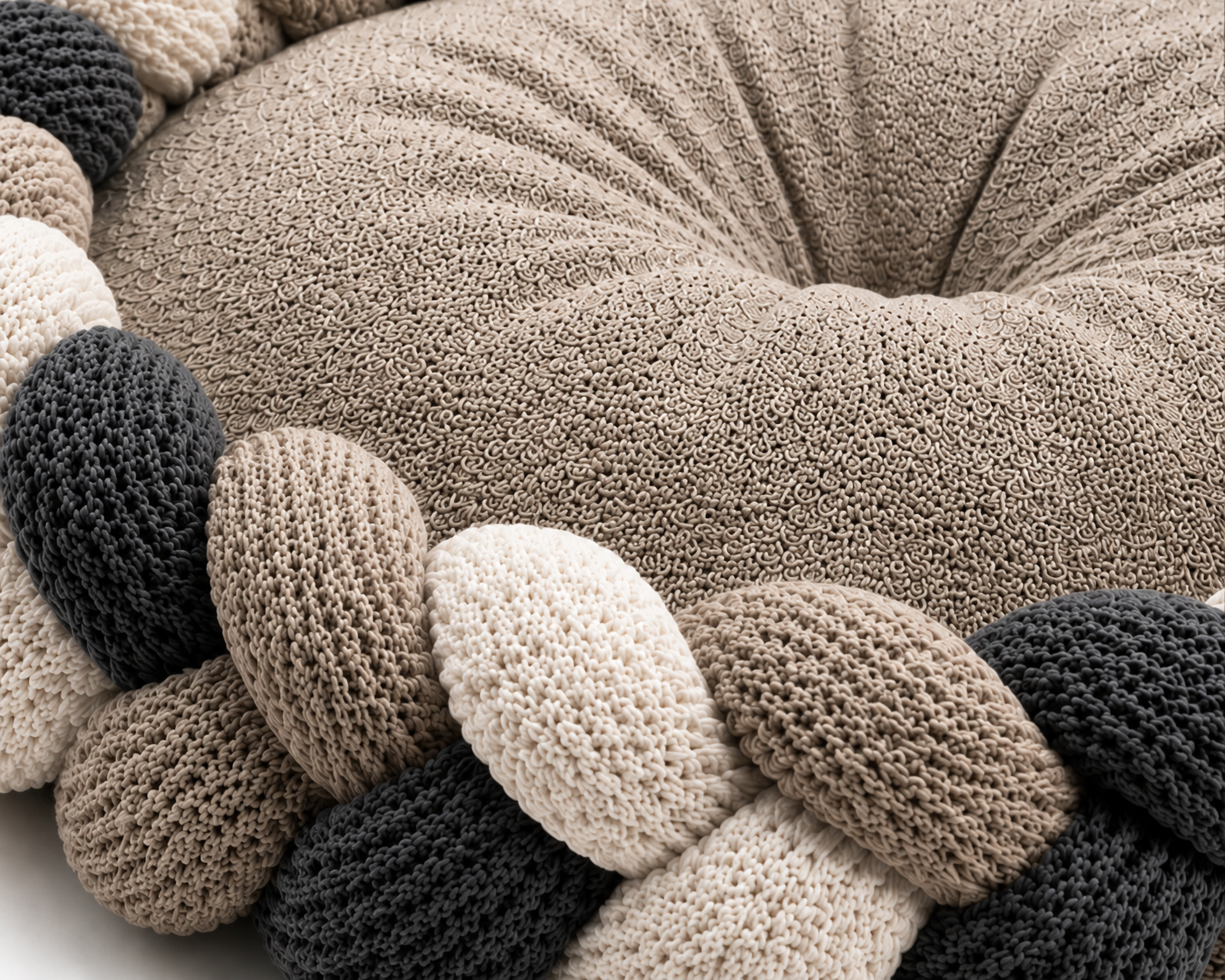 Handwoven Grey Braided Calming Pet Bed – Soft Nest Cushion for Cats & Small Dogs