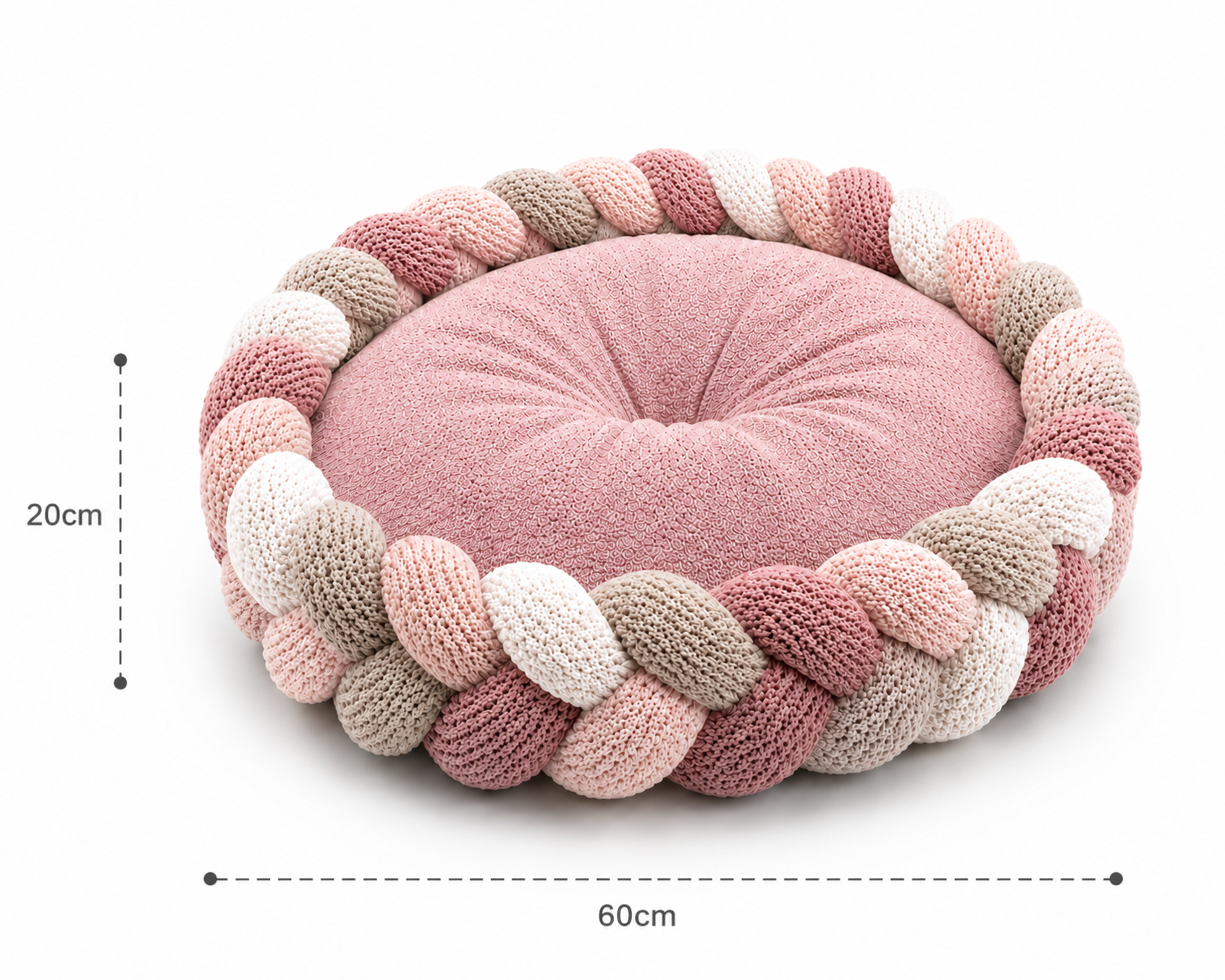 Handwoven Pink Braided Calming Pet Bed – Cozy Nest Cushion for Cats & Small Dogs