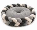 Handwoven Silver Grey Braided Calming Pet Bed – Plush Nest Cushion for Cats & Small Dogs