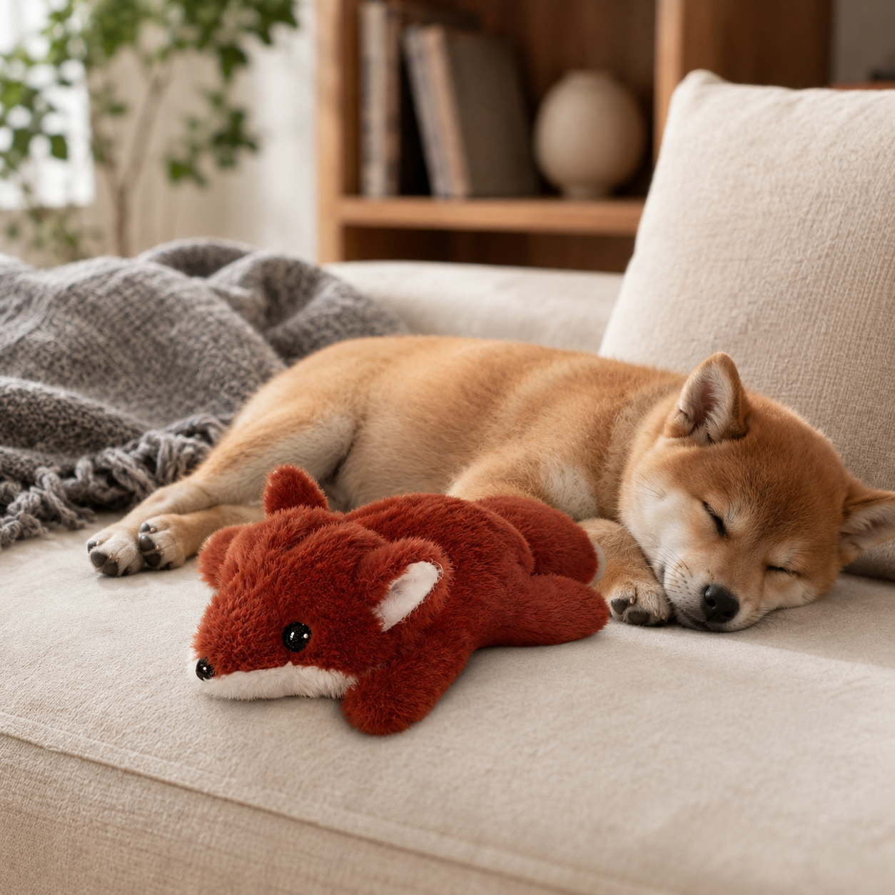 Plush Fox Dog Toy – Soft Squeaky Interactive Toy for Dogs & Puppies