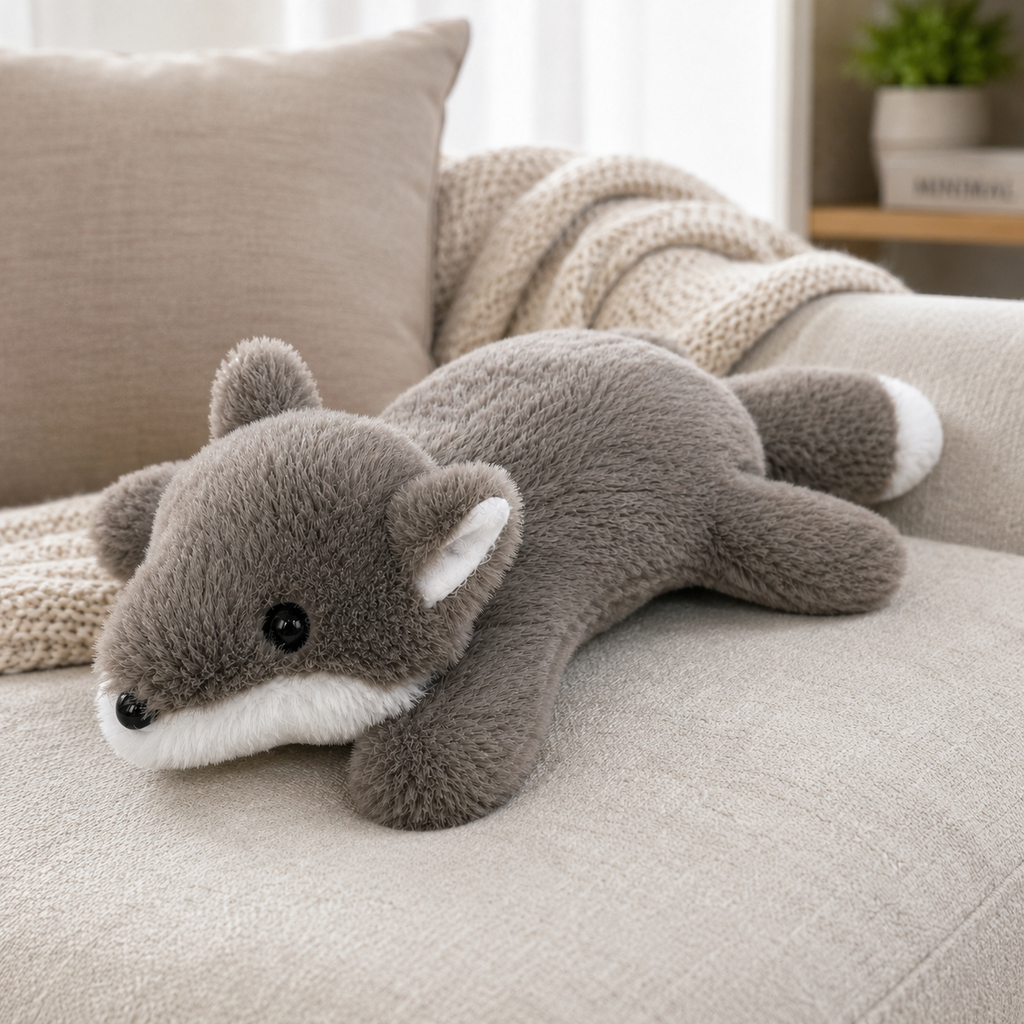 Plush Grey Fox Dog Toy – Soft Stuffed Interactive Play Toy for Dogs & Puppies