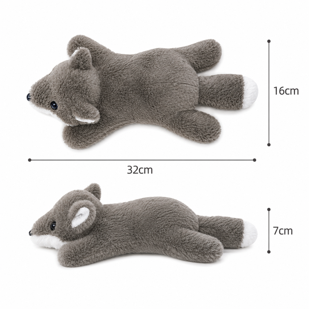 Plush Grey Fox Dog Toy – Soft Stuffed Interactive Play Toy for Dogs & Puppies